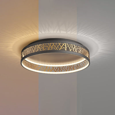 Plafonnier LED au design creux en forme de nid d'oiseau rond en fer de simplicité moderne pour le salon 
