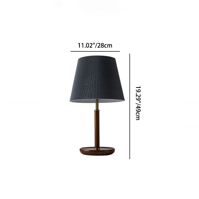 Traditionelle Vintage Plissee Stoff Schatten Holz Basis 1-Licht Tisch Lampe für Schlafzimmer 
