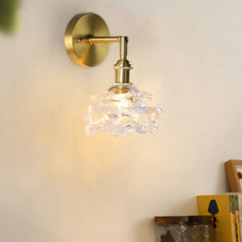 Applique murale 1-lumière en verre cuivré avec boule cylindrique fleur traditionnelle française pour chevet 