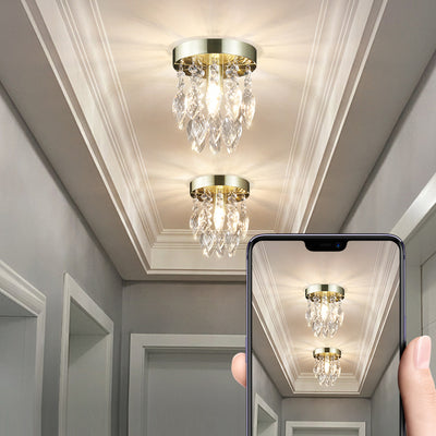 Lustre de plafond semi-encastré à 1 lumière avec carillon éolien en cristal et métal contemporain de luxe pour salon 