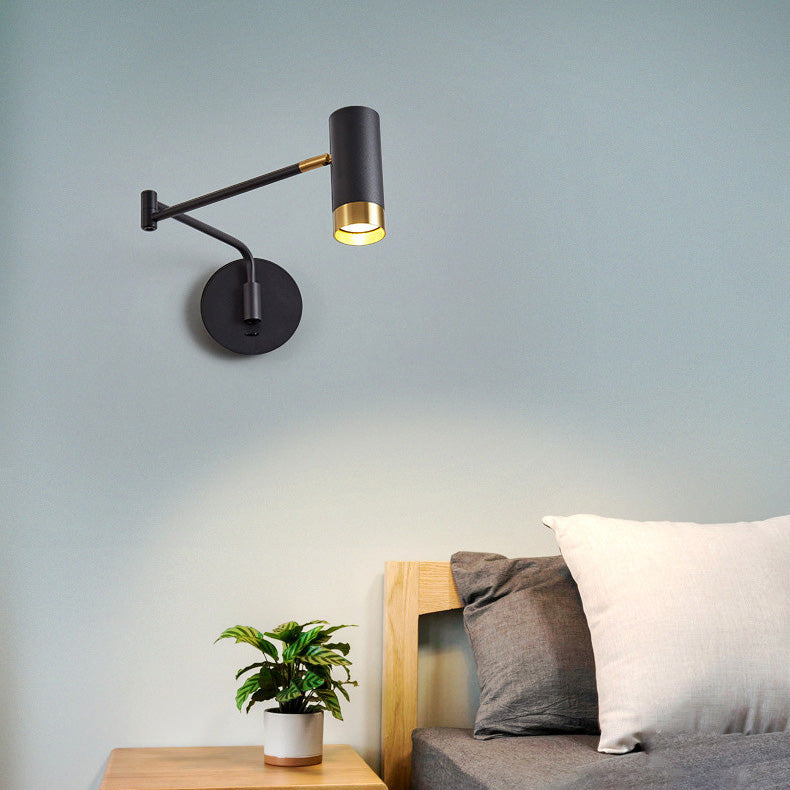 Lampe murale à bras télescopique cylindrique minimaliste moderne en fer avec 1 lumière pour chambre 