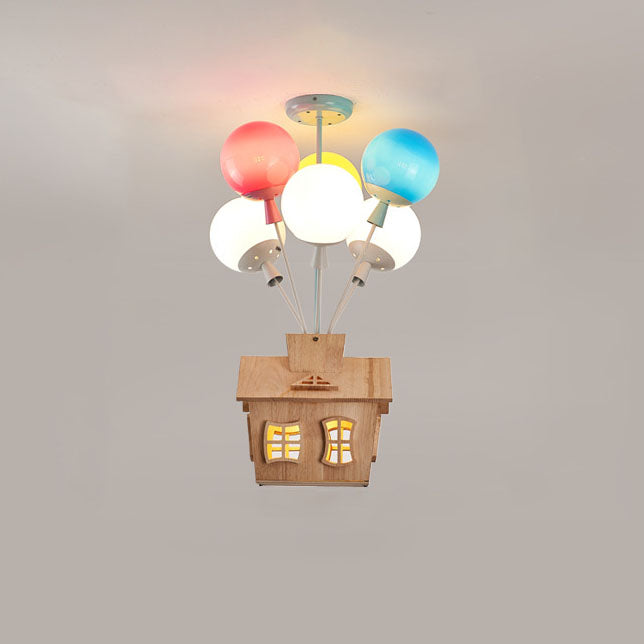 Zeitgenössische kreative bunte Acrylballon-Blockhütte 7/9-Licht Kinder-Halbeinbau-Deckenleuchte für Schlafzimmer 