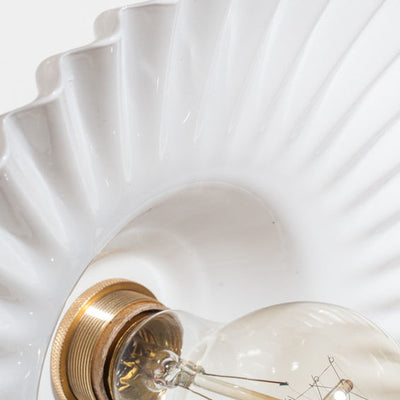Traditional Vintage Round Ripple Brass Glass 1-Light Semi-Flush Mount Ceiling Light For Living Room