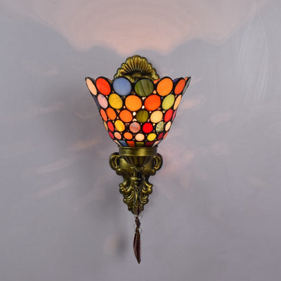 Traditional Tiffany Cup Iron Stained Glass 1-Light Wall Sconce Lamp For Living Room