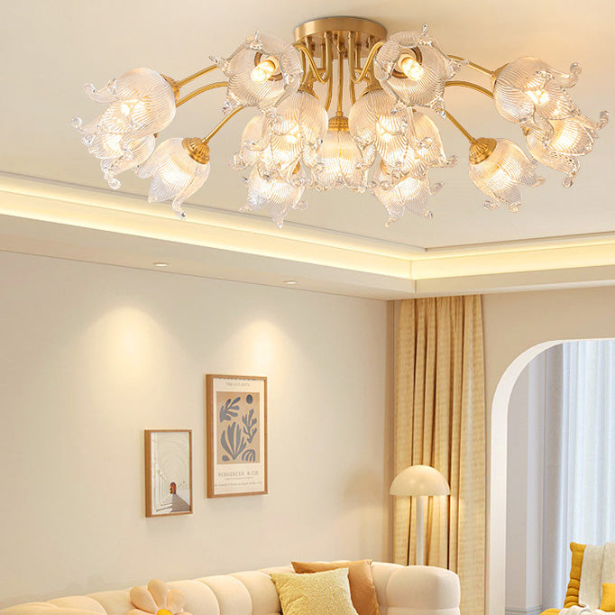 Traditionelle europäische Kupferglasblume 5/12/15 Licht Halbbündige Deckenleuchte für Wohnzimmer 