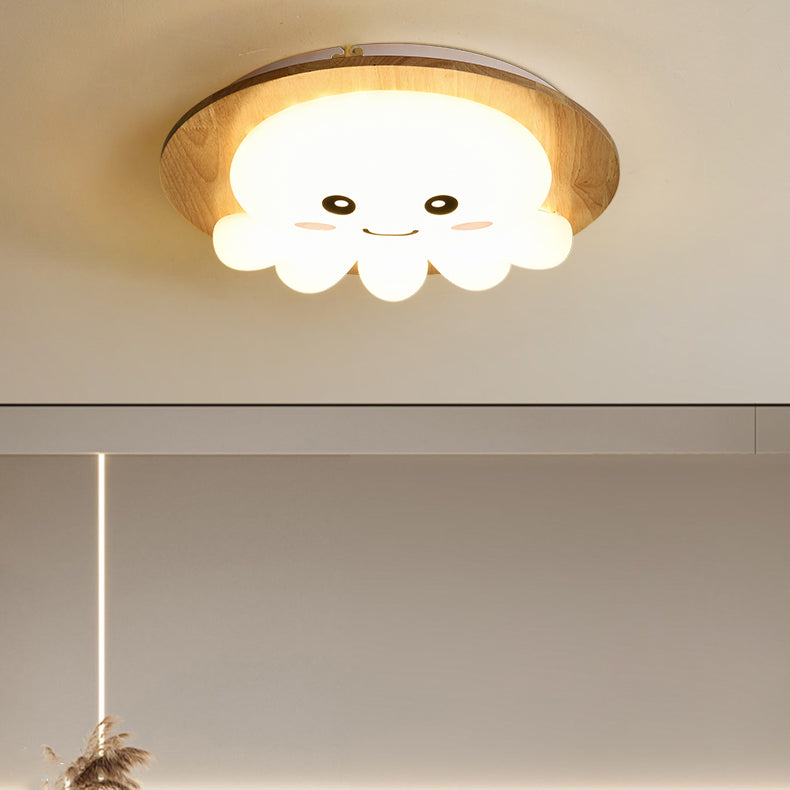 ضوء سقف للأطفال من الأكريليك LED بتصميم عصري وخشبي كرتوني على شكل أخطبوط وقمر لغرفة المعيشة 