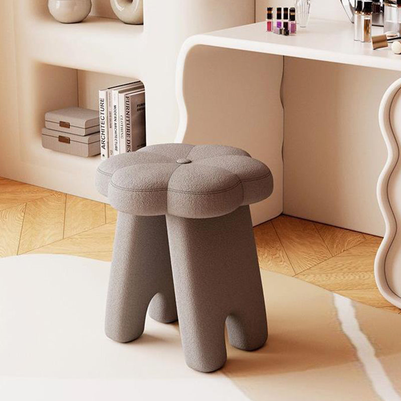 Modern Art Deco Floral Square Sherpa Fabric Wood Vanity Stool Backless Armless For Bedroom