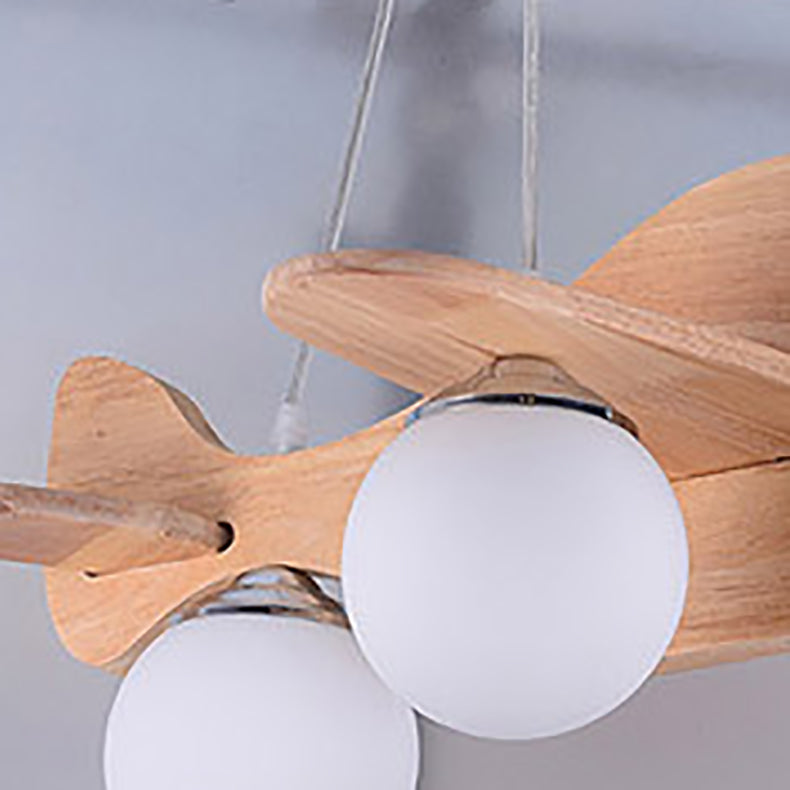 Contemporary Creative Wooden Propeller Plane 3-Light Kids Chandelier F ...