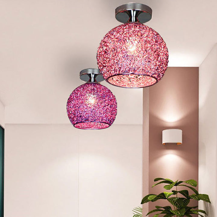 Lámpara de techo semiempotrada de 1 luz con bola de tejido de hierro y aluminio escandinavo contemporáneo para pasillo 