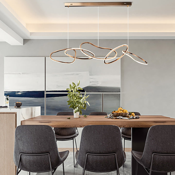 Contemporary Nordic Stainless Steel Round Toroidal LED Chandeliers For Dining Room