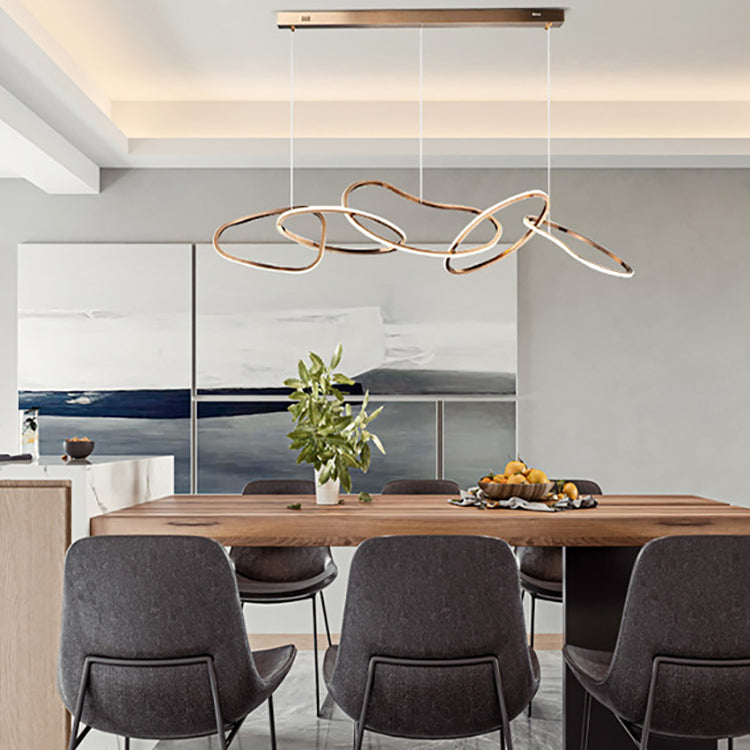 Contemporary Nordic Stainless Steel Round Toroidal LED Chandeliers For Dining Room