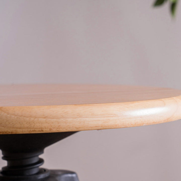 Traditioneller Vintage-Thekenhocker aus Gummibaumholz, rund, mit höhenverstellbarer Nylon-Gewindestange, drehbar, mit Fußstütze, für die Küche 