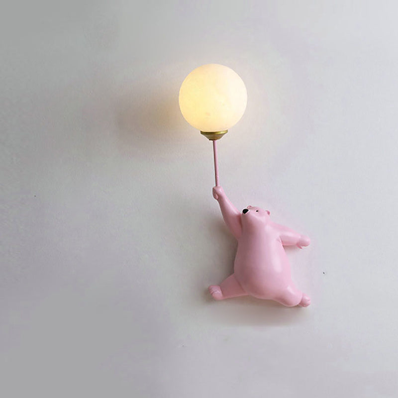 Contemporary Creative Bear Resin Glass 1-Light Wall Sconce Lamp For Bedroom