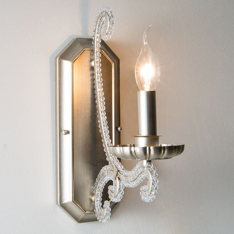 Traditional Rustic Iron Candelabra Crystal Decor 1/2-Light Wall Sconce Lamp For Living Room