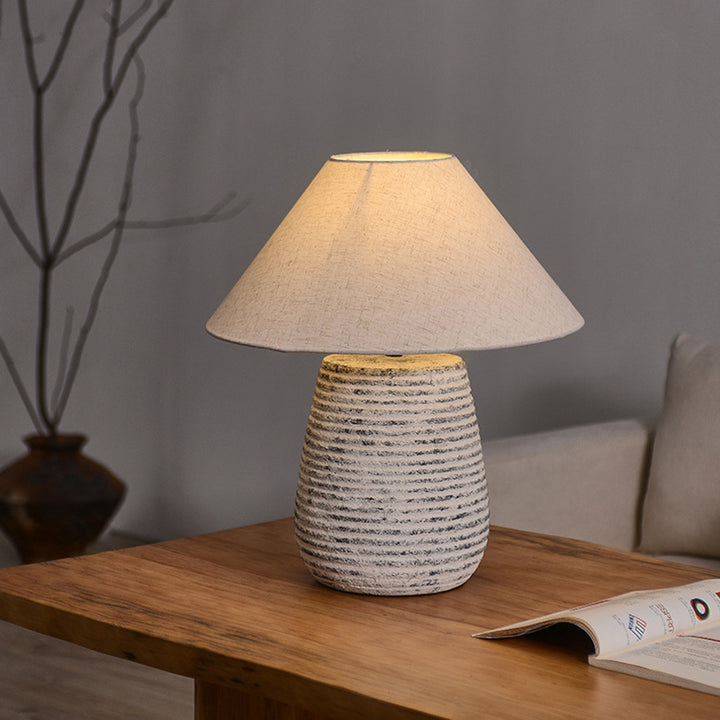 Modern Vintage Ceramic Jar Linen Fabric Handmade 1-Light Table Lamp For Living Room