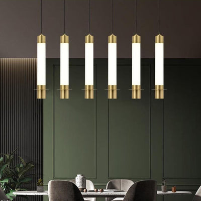 Minimalist Light Luxury Gold Cylindrical Aluminum Acrylic LED Pendant Light