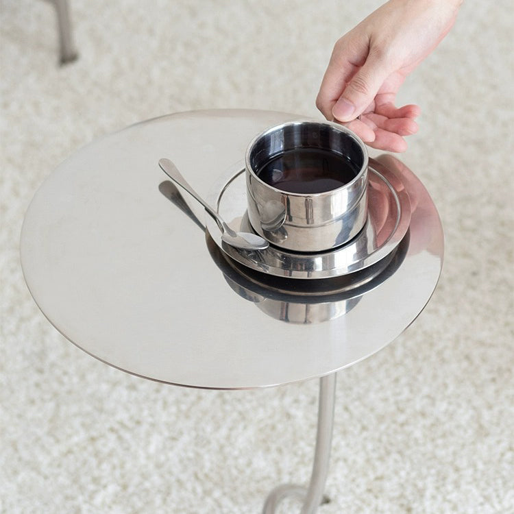 Table basse ronde minimaliste moderne en acier inoxydable en forme de J pour salon 