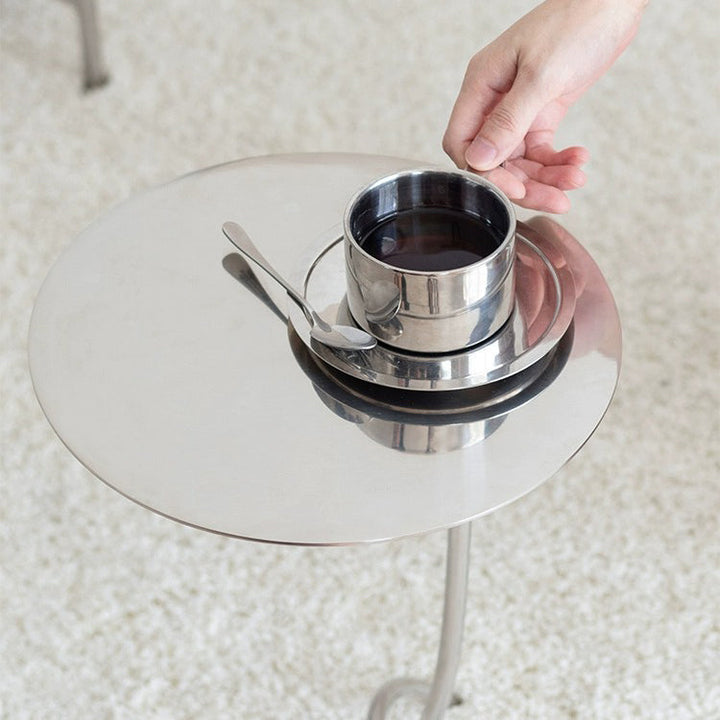 Table basse ronde minimaliste moderne en acier inoxydable en forme de J pour salon 