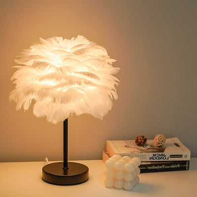 Lámpara de Mesa USB LED Creativa Contemporánea con Plumas para Dormitorio 