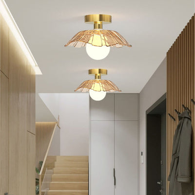 Modern Light Luxury Glass Flower Design Iron 1-Light Semi-Flush Mount Ceiling Light