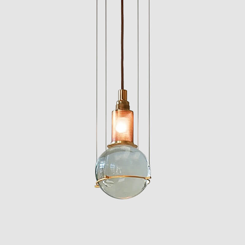 Modern Minimalist Round Ball Cylinder Iron Glass 1-Light Pendant Light For Living Room