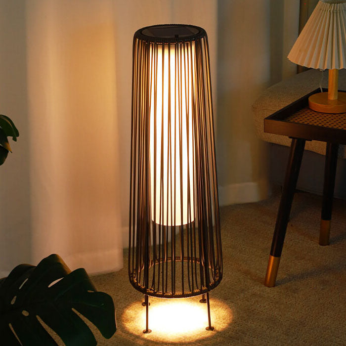 Moderno Shabby Chic Solar Redondo Trapezoidal Hierro Ratán Mimbre LED Luz Exterior Para Patio Exterior 