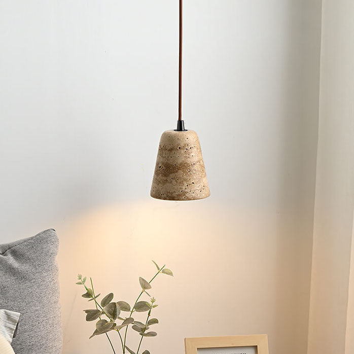 Traditional  Japanese Yellow Travertine Hardware Column Cone 1-Light Pendant Light for Living Room