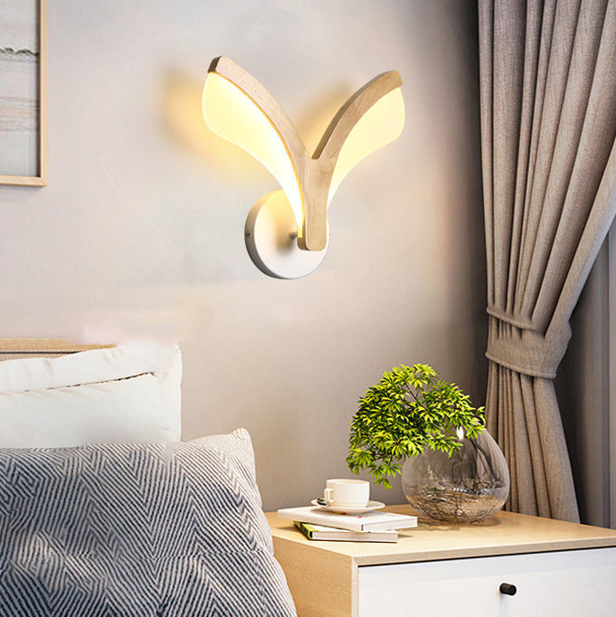 Applique murale LED en bois incurvé japonais traditionnel avec acrylique pour chambre 