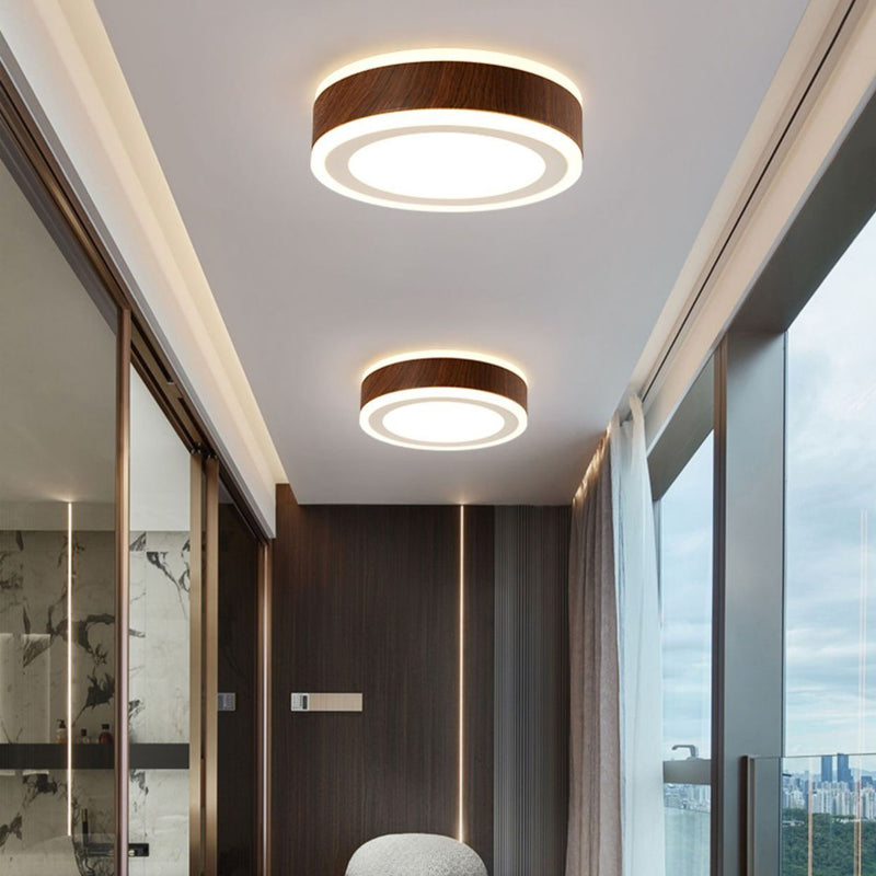 Moderne minimalistische runde quadratische Holzmaserung Hardware Acryl LED Unterputz Deckenleuchte für Wohnzimmer 