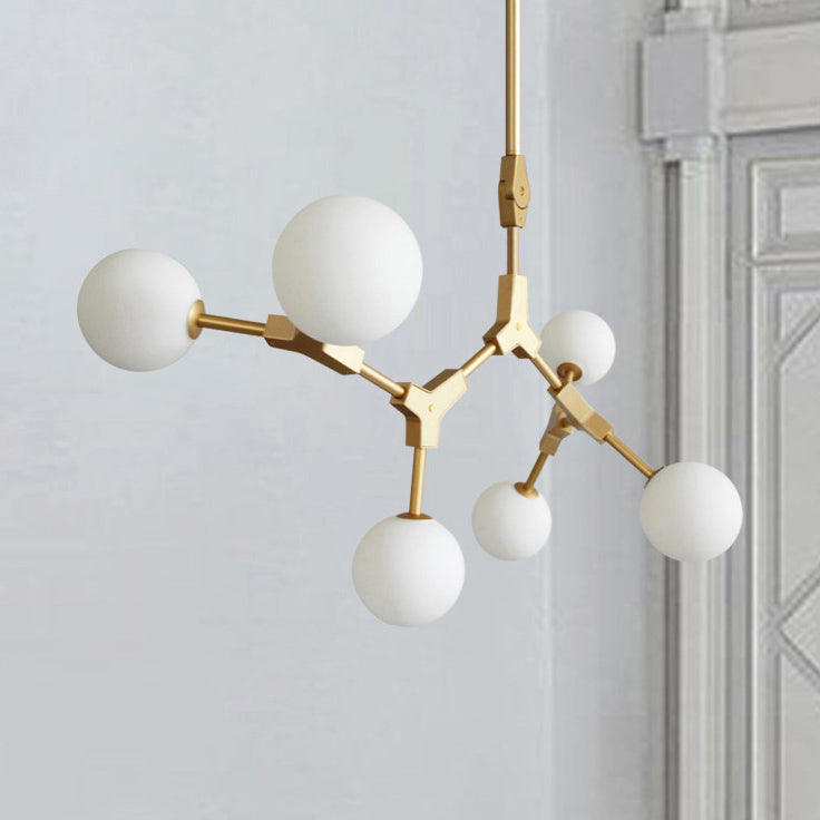 Contemporary Scandinavian Branches Magic Bean Orb Glass Iron 6/8 Light Chandelier For Bedroom