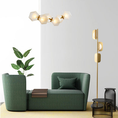 Zeitgenössische, schlichte, klappbare, quadratische Stehlampe mit 3 Lichtern und Metall-Marmorsockel für das Home Office 