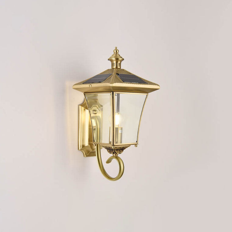 European Retro Solar Copper Roof Lantern 1-Light Outdoor Wall Sconce Lamp
