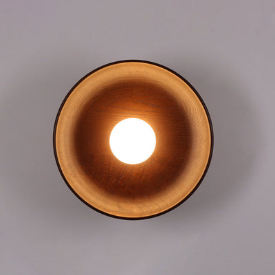 Modern Minimalist Round Disc Solid Wood 1-Light Wall Sconce Lamp