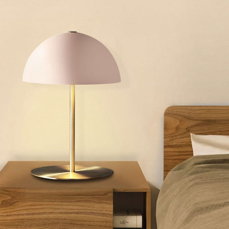 Contemporary Nordic Pink Dome Copper Base 1-Light Table Lamp For Bedroom