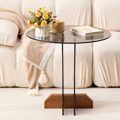 Moderner minimalistischer runder Glastisch 1-stufig für Wohnzimmer 