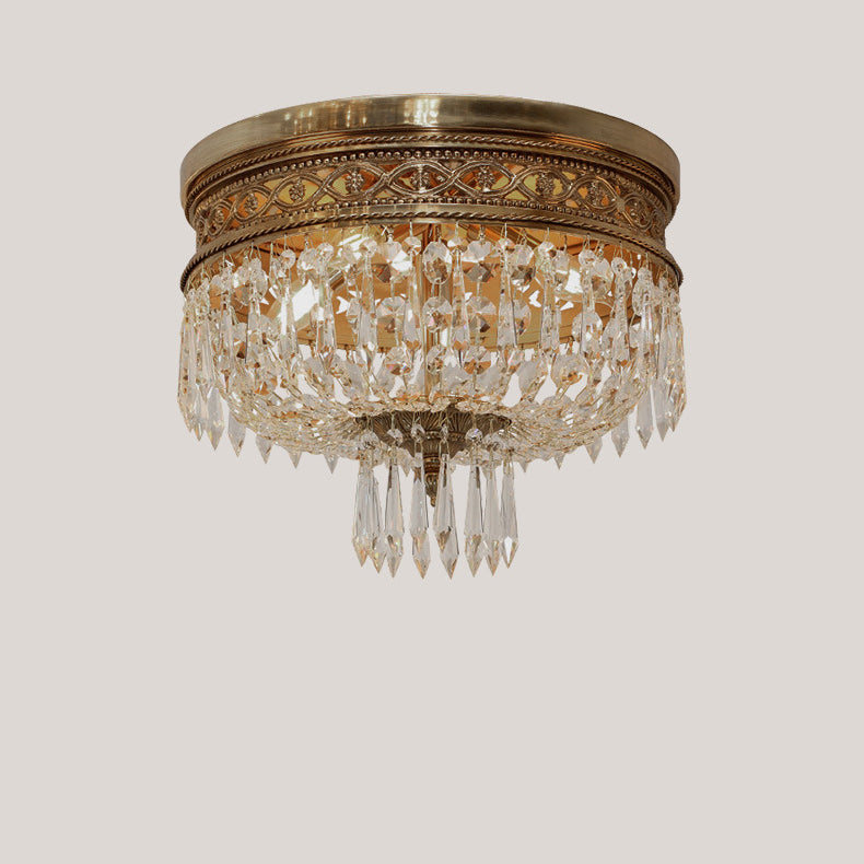 Plafonnier traditionnel rond en cuivre avec cristal 4/6 lumières pour chambre à coucher 