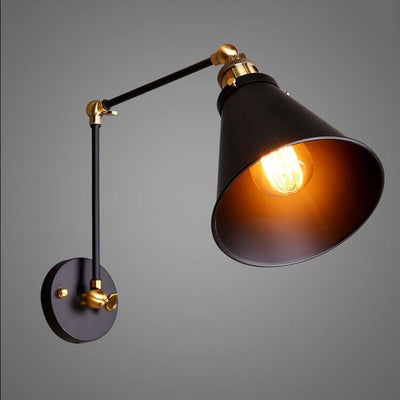 Vintage Industrial Wrought Iron Adjustable 1-Light Wall Sconce Lamp