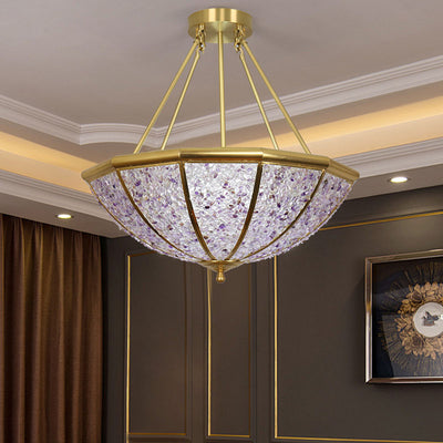 Lustre moderne de luxe avec cadre en cuivre et abat-jour rond en cristal à 5 lumières pour salon 