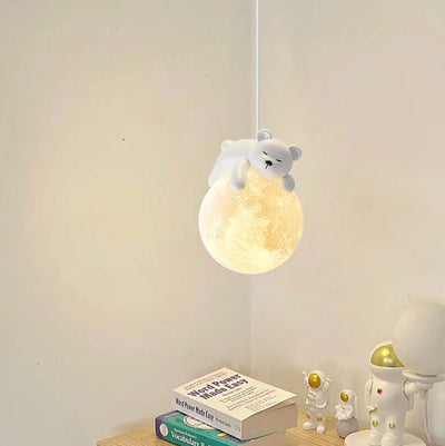 Modern Simple Resin Bear Rabbit Decorative Iron 1-Light Pendant Light