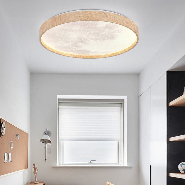 Zeitgenössische skandinavische Eisen-Plastikrunde Mond-LED-Unterputz-Deckenleuchte für Wohnzimmer 