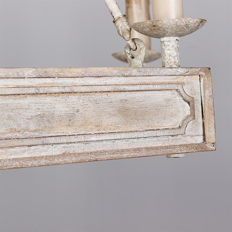 Chandelier hexagonal en fer à 6 lumières avec poutre en bois sculptée blanche rustique traditionnelle pour salon