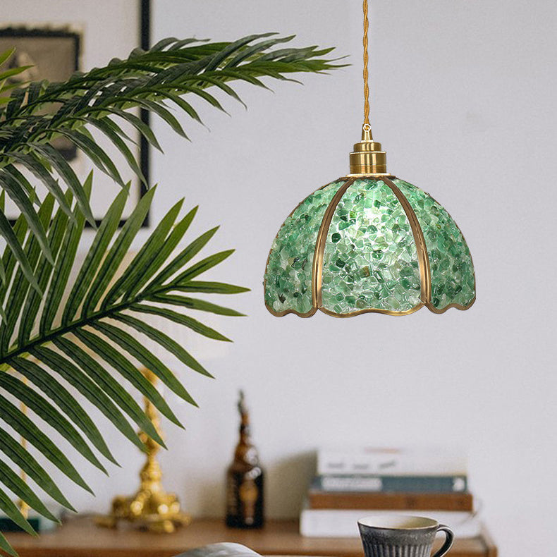 Lámpara colgante moderna de arte deco de media esfera de cobre con cristal de 1 luz para comedor 