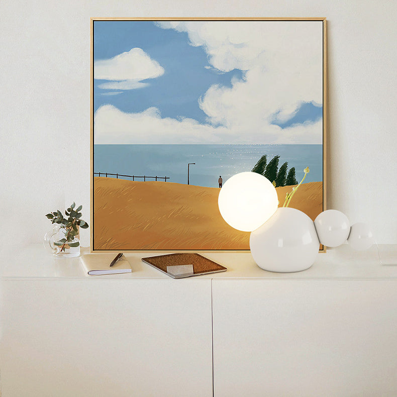 Lampe de table contemporaine nordique en forme de globe en fer géométrique crème acrylique à 1 lumière pour bureau à domicile 