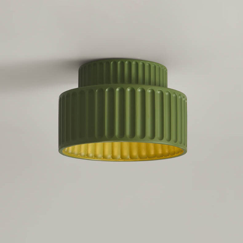 Nordic Cream Style Hand Sculpted Stripes Round 1-Light Flush Mount Ceiling Light