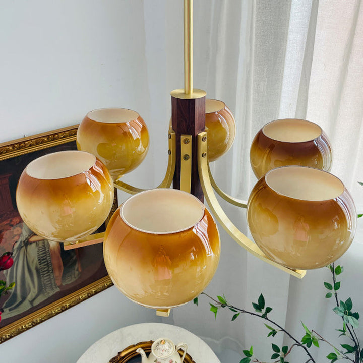 Araña vintage redonda de cobre y cristal con 6 luces para salón 