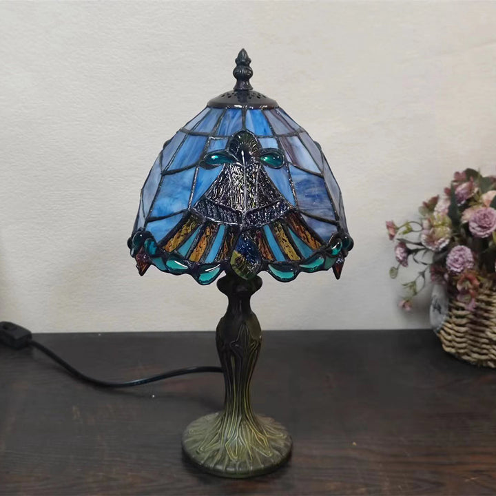 Lampe de table à 1 lumière en verre teinté en zinc à motif de fleurs traditionnelles Tiffany Dome pour chambre 