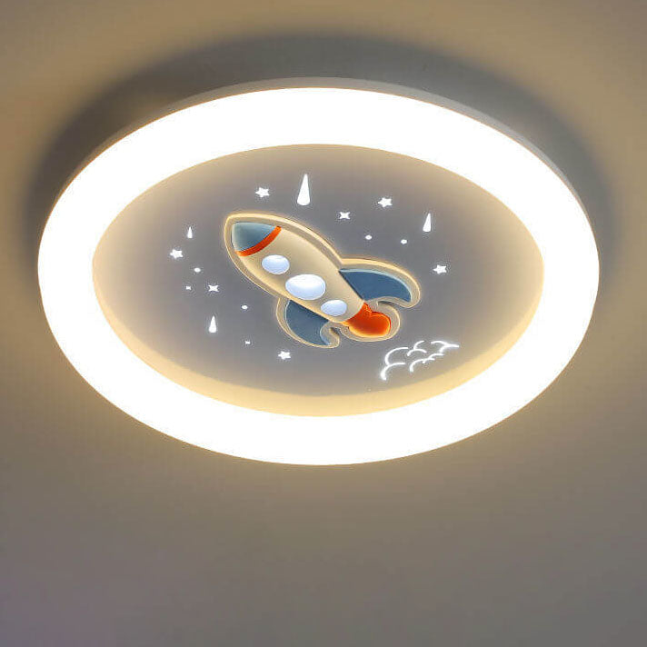 Modern Cartoon Rocket Round LED Kids Flush Mount Ceiling Light