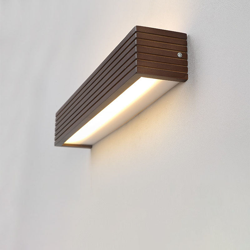 Traditional Chinese Striped Wood Cuboid LED Vanity Mirror Front Wall Sconce Lamp For Bathroom