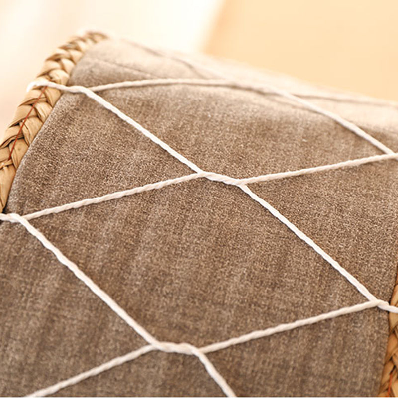 Contemporary Creative Round Cattail Fabric Low Stool For Living Room