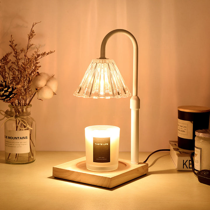 Lampe de table en cire fondue à 1 lumière en bois, fer et verre rond minimaliste moderne pour chambre à coucher 